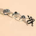 Fashionable hip-hop cool style diamond ring, rose ring, snake shape set, men's 4-piece ring set.
