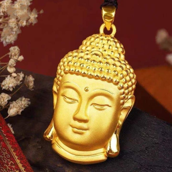 Vietnam Shajin Buddha Head Small Pendant Brass gold-plated Buddha head pendant black rope necklace for men and women