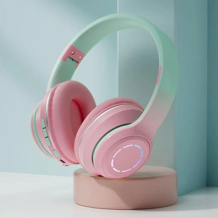 Bluetooth-Compatible 5.2 Headphone HIFI Stereo Foldable Wireless Gaming Headset Gradient Color Design Music Earphone With Mic