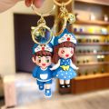 Creative cartoon jingle cat boy girl pendant blue fat doll cute keychain accessories couple gift wholesale. 