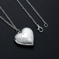 Unique Silver Color Photo Frame Pendant Necklace Carved Designs Heart-shaped Openable Locket Necklace Family Jewelry Gift.