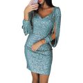 Women Dresses Europe and The United States New Women's V-neck Nightclub Party Fringe Bag Hip Dress. 