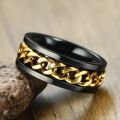 Rotatable chain Rings For Men (Golden Chain) Spinner Ring Stainless Steel Chain Ring.