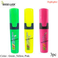 Good Luck Highlighter - Green / Yellow / Pink - 3pc.
