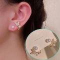 1Pair Super Fairy Rhinestone Butterfly Pearl Stud Earrings Exquisite Back Hanging Earring for Women Girls Elegant Jewelry Party Gifts. 