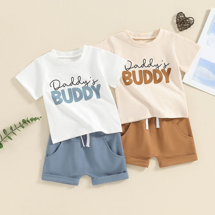 Toddler Kids Clothes Boys Summer Letter Print Short Sleeve T-Shirts Tops Drawstring Shorts Newborn Set Tracksuits Outfits