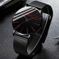 2024 Minimalist Men's Fashion Ultra Thin Watches Simple Men Business Stainless Steel Mesh Belt Quartz Watch.
