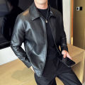 PU Leather Jackets For Men Clothing Autumn Winter Thick Warm Turn Down Collar Biker Jacket Slim Fit Casual Male Coat Black 5XL-M. 
