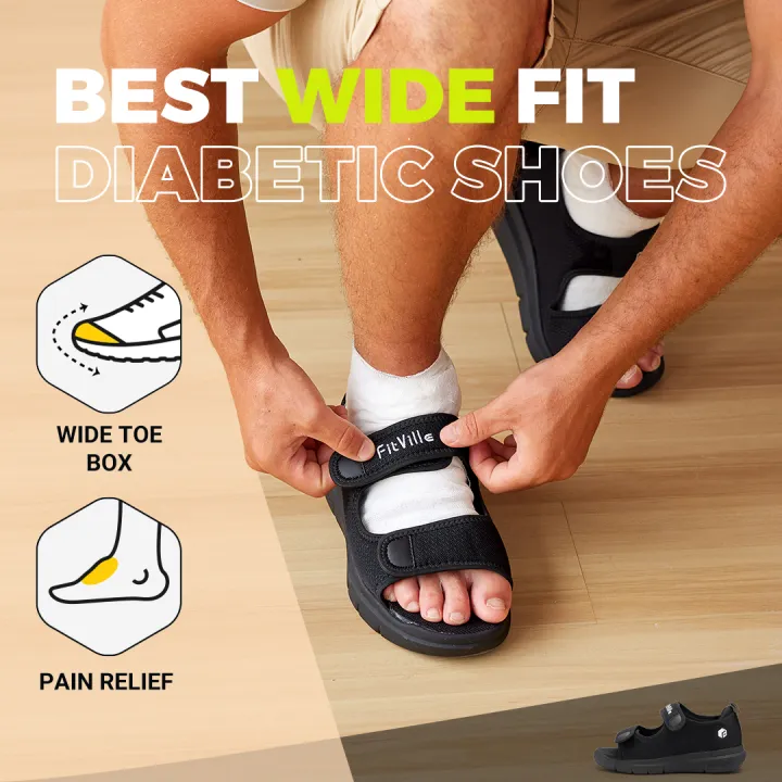 FitVille%20Men's%20Sandals%20Widened%20Mens%20Casual%20Shoes%20Velcro%20Lightweight%20for%20Plantar%20Fasciitis%20Arch%20Support%20Relief%20Pain%20-%20Image%202