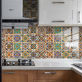 Qiunery 10pcs Tile Sticker, Bathroom Kitchen Peel And Stick Backsplash Tile Decals Retro Pattern Waterproof Removable Self-Adhesive Square Wall Decals For Home Decor.