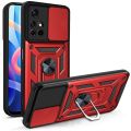 For Xiaomi Redmi Note 11 / Note 11T Rugged Armor Protection Case with Slide Camera Cover Ring Holder Stand casing. 