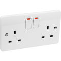 MK Made in UK LOGIC PLUS 13A 3 Pin Flat Dual Outlet 2 Gang Socket with Switch Three 3Pin.