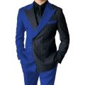 Fashion Blazer Blue Black Stripe Double Breasted Suits For Men Two Piece Jacket Pants Slim Fit Costume Traje De Novio Para Boda. 
