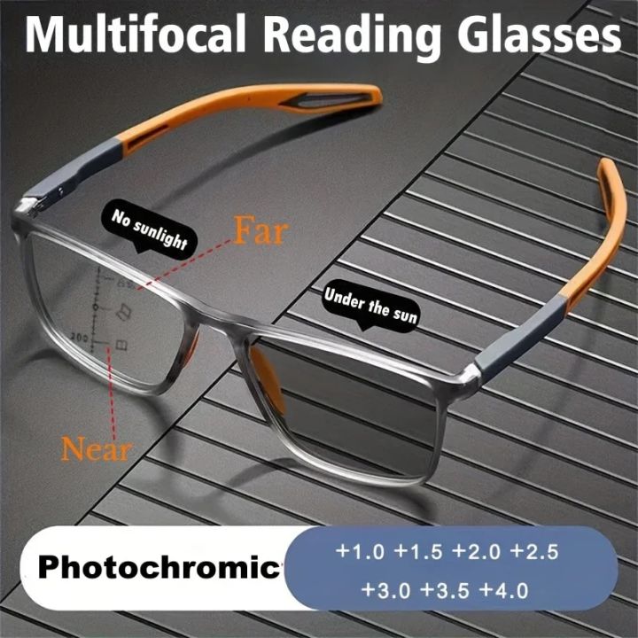 Photochromic TR90 Anti-blue Light Multifocal Reading Glasses New