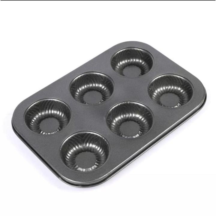 6 Cups Carbon Steel Mini Muffin Bun Pan Non-Stick Cupcake Baking Bakeware Mould Tray Cake Mold (Black)