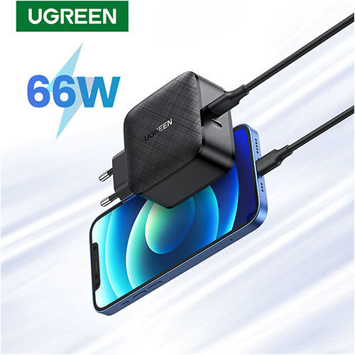 UGREEN CD216 66W PD USB Type-C EU Wall Charger Adapter For MacBook Laptops iPad iPhone 14 13 12 Galaxy S23 S22 S21 Steam Desk ETC