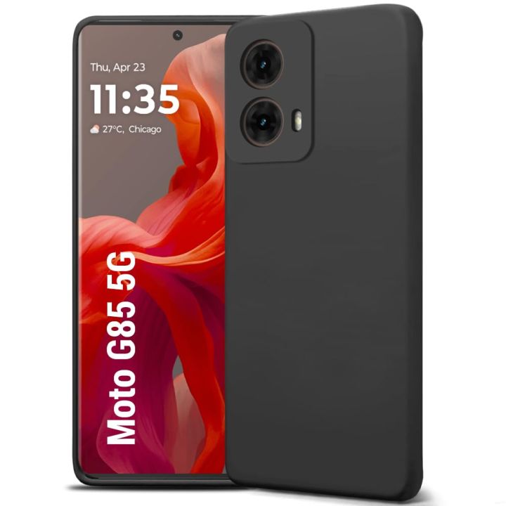 Motorola Moto G85, Slim Fit Silky And Soft Touch Finish Silicone Matte Finish TPU - Black (With Logo)