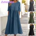 Amamia Casual Dress Pockets Women Pleated Flowy Hem Solid Midi Dress. 