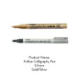 Artline Metallic Calligraphy Pen Gold Silver Colour Ink 2.5mm Chisel Tip. 