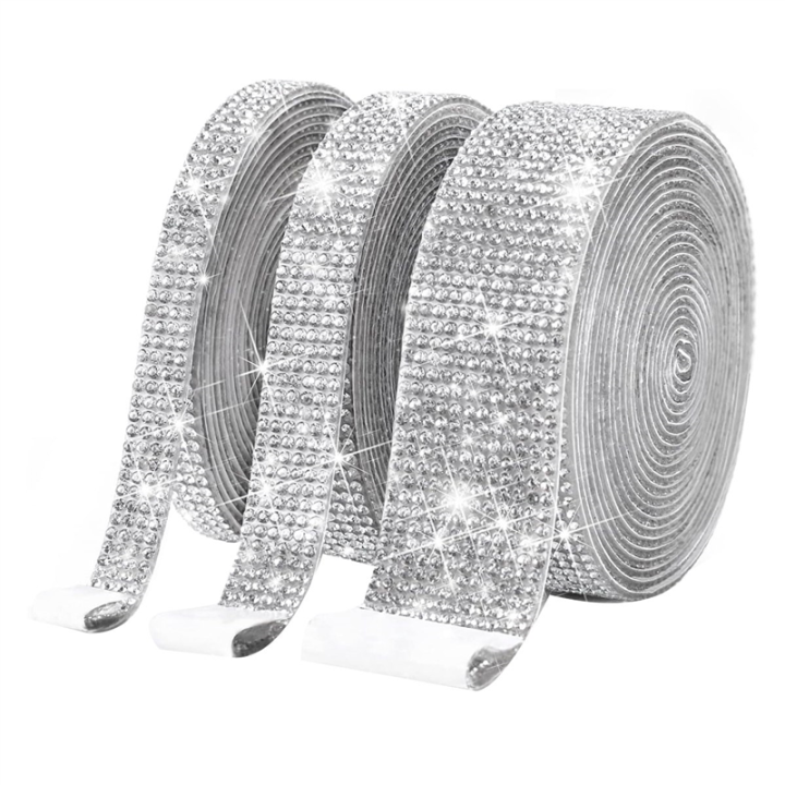 3 Rolls Self Adhesive Crystal Rhinestone Diamond Ribbon - Bling Diamond Stickers Wrap Roll DIY with 2 mm Rhinestones Easy Install