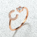 Cross border amazon new rose gold letter white diamond open ring hand ornament men's and women's personality unique ring wholesale. 