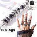 15 Piece/Set Bohemian Retro Crystal Flower Leaves Leaves Blank Padma Gem Silver Ring. 