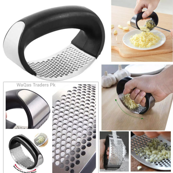 Garlic Press Cutter , Stainless Steel & Black Garlic Press Metal Ginger Garlic Chopper Crusher Garlic Cutter Creative Hand Press Garlic Tools Kitchen Gadgets.