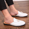 Black half shoes for men mules Slippers leather shoes casual shoes men fashion sapato social masculino mocassin homme chaussure.