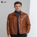 Spring New Men Lapel Leather Jacket Single Breasted Business Casual Coat Autumn Winter Male Fashion Motorcycle Pocket Outerwear. 