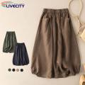 A Line Skirt Buttons Decor Cotton Linen A-Line Casual Skirt.