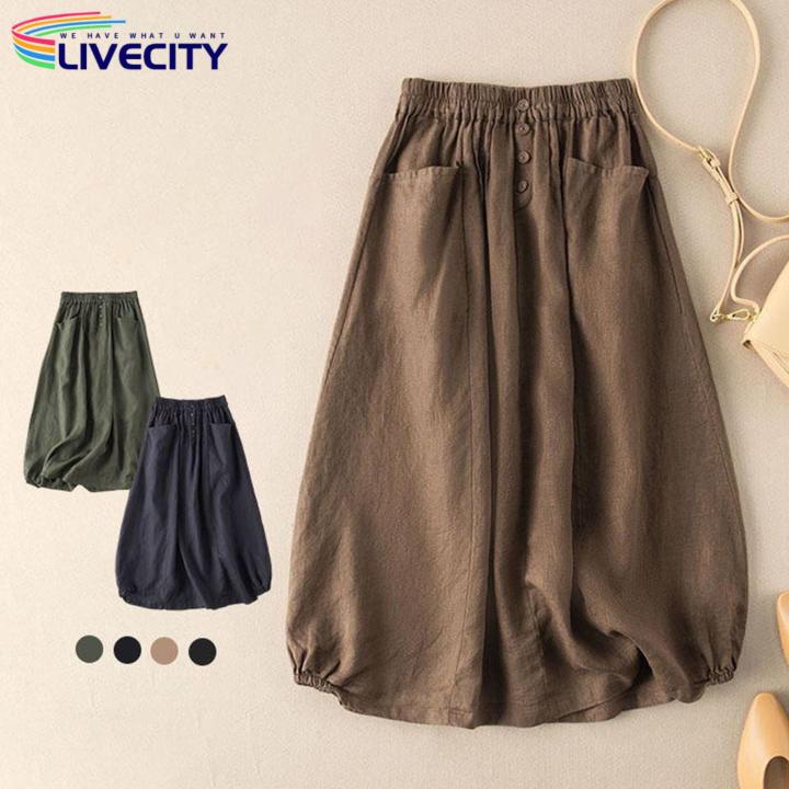 A%20Line%20Skirt%20Buttons%20Decor%20Cotton%20Linen%20A-Line%20Casual%20Skirt%20-%20Image%208