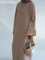 Dubai Causal Comfortable Abaya For Women 100% Cotton Saudi Turkish Clothing Solid Fashion Split Sleeve Muslim Dress With Pockets.