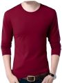 MAROON COLOR SOLID LONG SLEEVE MENS T-SHIRT.