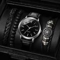 Fashion Arabic Dial Men's Watches Bracelet Set Casual Leather Band Analog Quartz Man Watch (without box). 