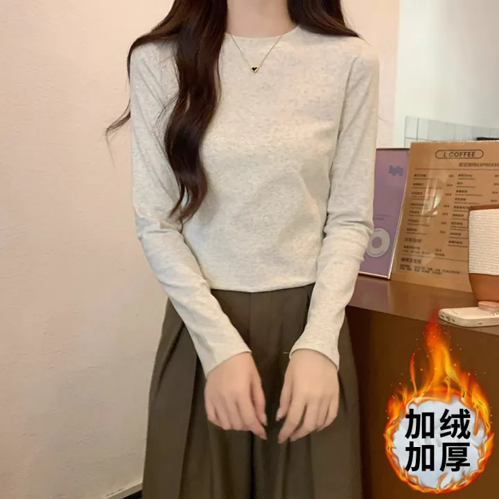Women's%20cotton%20long-sleeved%20T-shirt%20elastic%20slim%20fit%20round%20neck%20tight%20inner%20wear%20simple%20all-match%20autumn%20and%20winter%20bottoming%20shirt%20top%20-%20Image%203