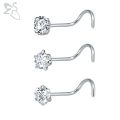 ZS 3-12pcs/lot Stainless Steel Nose Stud Set Round Heart Star CZ Crystal Nose Piercings 3MM L Shape Nostril Piercing Jewelry 20g. 
