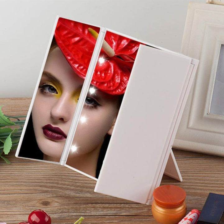 Tri%20Fold%20Makeup%20MirrorAolvo%20Vanity%20Illuminated%20Cosmetic%20Foldable%20Travel%20Compact%20Pocket%20Makeup%20Mirror%20With%208%20LED%20Lights%20Baterry%20Operated%20-%20Image%205