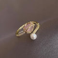 Pink Tulip Flower Ring Rings for Teen Girls- Personality Fashion Cat's Eye Stone Tulip Flower Open Ring.