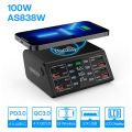 ASOMETECH 100W USB C Fast Charger Station,4 QC3.0 + 4 PD3.0 PPS + Wireless Charging,9 in 1 USB Charger For Samsung iPhone iPAD. 