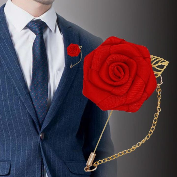Flower Golden Leaf Tassel Brooch Pin Suit Lapel Wedding Party Brooches For Men's Suit Shirt Accessories