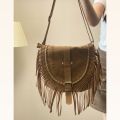 Xiaohongshu Same Style Suede American Hot Girl Tassel Bag Women's Retro Khaki All-Match Ethnic Style Messenger Bag Fashion. 