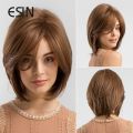 ESIN Synthetic Hair Medium Brown Straight Wigs for Women Wigs With Bangs Heat Resistant Party Daily Natural. 