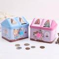Metal House Shaped Coin Box Cartoon Kids Money Box piggy bank for kids. 