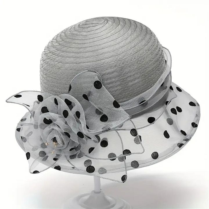 Flower%20Decor%20Dotted%20Print%20Bucket%20Hat,%20Sunscreen%20Fashion%20Elegant%20Traveling%20Fisherman%20Hat%20For%20Vacation,%20Women's%20Caps%20Hats%20-%20Image%202