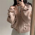 Retro Lazy Style Twist Zipper Thick Thread Knitted Cardigan for Women 2022 Autumn and Winter New Korean Style Loose Sweater Coat.