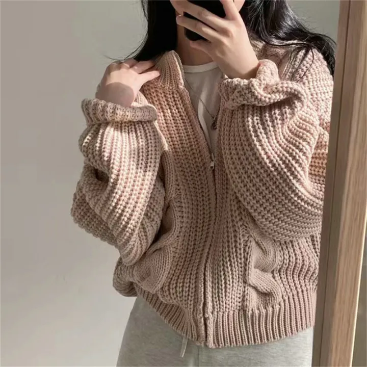 Retro%20Lazy%20Style%20Twist%20Zipper%20Thick%20Thread%20Knitted%20Cardigan%20for%20Women%202022%20Autumn%20and%20Winter%20New%20Korean%20Style%20Loose%20Sweater%20Coat%20-%20Image%204