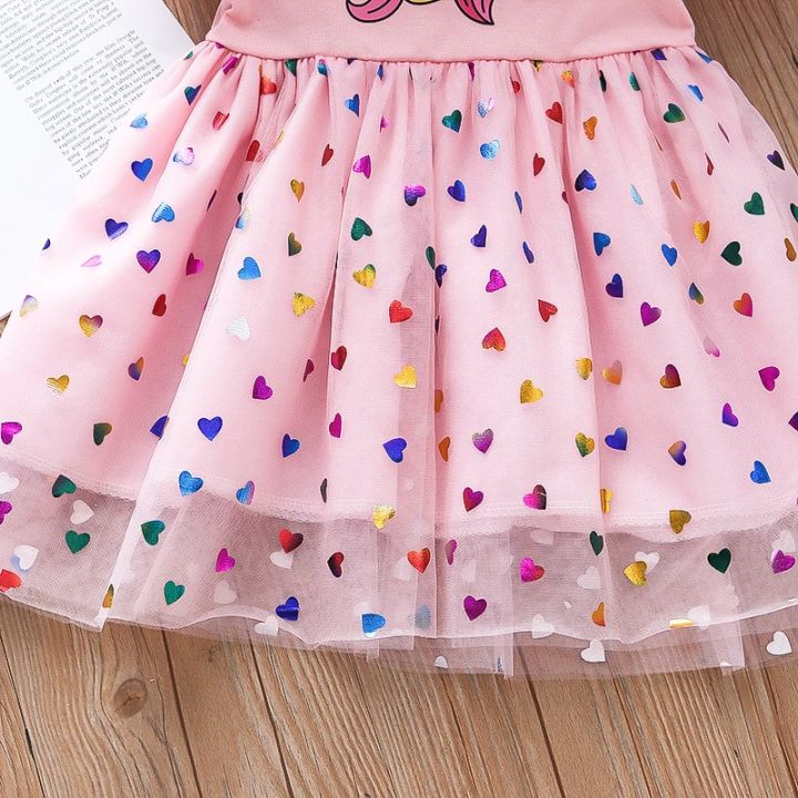2023%20New%20Summer%20Girls%20Dress%20Cotton%20Cartoon%20Unicorn%20Splicing%20Mesh%20Party%20Princess%20Dresses%20For%202-6%20Years%20Girls%20Birthday%20Clothes%20-%20Image%207