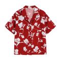 Men Clothing Blouse Summer New Flower Print Vintage Short Sleeve Hawaiian Shirt Fast Drying Casual Beach Shirts Tops Red Unisex.