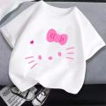 korean Hello Kitty Children Clothing Anime Sanrio Girls T-shirt Cartoon Melody Kuromi Summer Cute Top Cotton Kids Short Sleeves. 