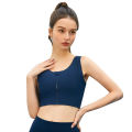 Summer New High-Strength Shockproof Front Zipper Sports Underwear Nude Feel One-Piece Fixed Cup Workout Yoga Bra.